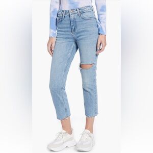 Topshop Ripped Straight Leg Raw Hem Jeans